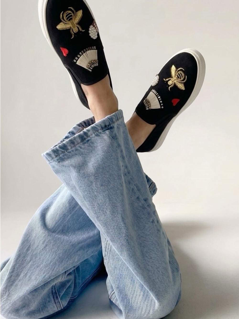 Betsey Johnson Coopers Embellished Slip On Sneakers Black Bee Rhinestone 9.5M